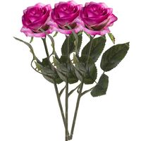 Kunstbloem roos Simone - fuchsia - 45 cm - decoratie bloemen - thumbnail
