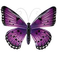 Pro Garden Wanddecoratie vlinder - paars - 34 x 28 cm - metaal - muurdecoratie / schutting / tuin
