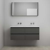 On-Line Badkamermeubelset - 120 cm - Voorgemonteerd - Acryl Wastafel - Kraangat naar Keuze - Spiegelkast - Mat Antraciet