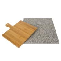 Ruhhy pizzasteen en plank - graniet en bamboe - pizza maken - keuken accessoires