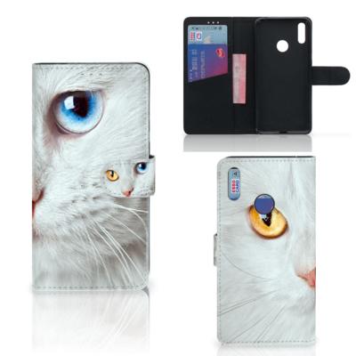 Huawei Y7 (2019) | Telefoonhoesje | Met pasjeshouder | Witte Kat