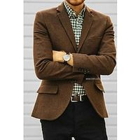 Voor heren Vintage Tweed blazer Effen Normaal Getailleerd Enkele rij knopen met twee knopen Bruin 2023 Lightinthebox