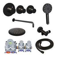 Inbouw Regendouche Set Brauer Black Edition Gebogen Wanduitloop Ronde Hoofddouche 20 cm Met Twee Stopkranen en Handdouche 3 Standen Mat Zwart