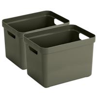 Sunware Opbergbox Sigma - 2x - kunststof - donkergroen - 18 liter - Opbergbakken/opbergers
