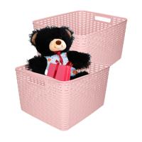 Opbergmand - 2x - Kastmand - rotan kunststof - oud roze - 28 Liter - 34 x 40 x 23 cm