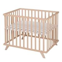 Babybox - ROBA - 75 x 100 cm - Inclusief grijze speelmat 'Lil Planet' - Natuurlijk hout