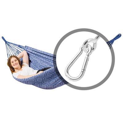 Eenpersoons hangmat met bevestiging - 300x140cm - Blauw - 120kg draagkracht- 100% katoen - binnen & buiten