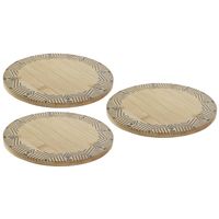 Set van 3x stuks ronde pannen onderzetters van bamboe met print D20 cm - Panonderzetters - thumbnail