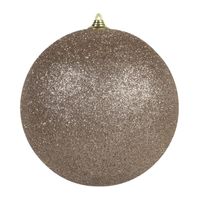1x Champagne grote decoratie kerstballen met glitter kunststof 25 cm   - - thumbnail