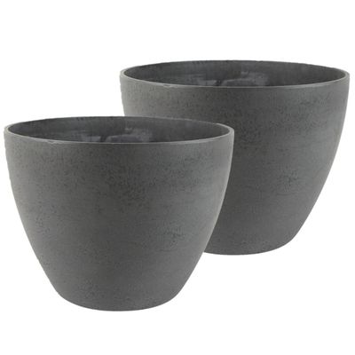 4x stuks bloempot/plantenpot van gerecycled kunststof donkergrijs D29 en H22 cm