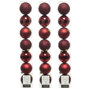 28x stuks kunststof kerstballen donkerrood (oxblood) 8 cm glans/mat/glitter