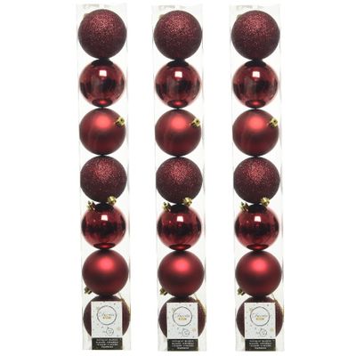 28x stuks kunststof kerstballen donkerrood (oxblood) 8 cm glans/mat/glitter