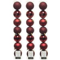 28x stuks kunststof kerstballen donkerrood (oxblood) 8 cm glans/mat/glitter - thumbnail