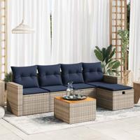 6-delige Loungeset met kussens poly rattan grijs