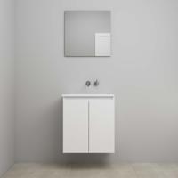 On-Line Badkamermeubelset - 60 cm - Voorgemonteerd - Greeploos 2 Deuren - Acryl Wastafel - zonder Kraangat - Spiegel - Hoogglans Wit