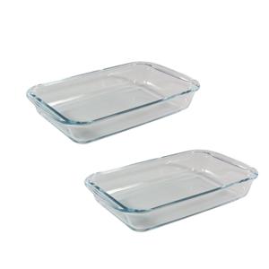 Ovenschaal - 2x - transparant - 3 liter - 39 x 23,5 x 5 cm - glas - braadslede