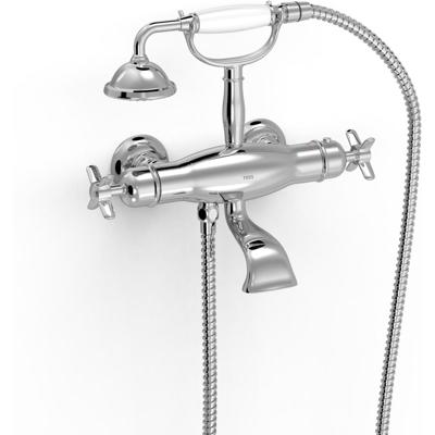 Badkraan Tres Clasic | Opbouw | Thermostaatkraan | Incl.Handdoucheset | 2-weg | hoh 15 cm | 2-knops | Vintage | Chroom
