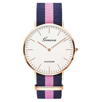 2 PC'S eenvoudige ultradunne grote Dial twee-pins kleur bijpassende nylon canvas riem quartz horloge (Gold8)
