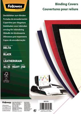 Fellowes schutbladen lederlook ft A4, 180micron, zwart, pak van 25 stuks