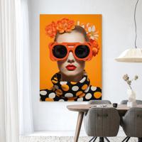 Urban Cotton Wandkleed 'Orange Flower' 110 x 145cm in Frame - black