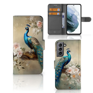 Telefoonhoesje met Pasjes voor Samsung Galaxy S21 FE Vintage Pauwen