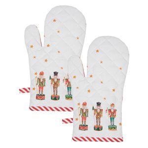 HAES DECO - Set van 2 Ovenwanten voor een Kind - 12x21 cm - 100% Katoen - Happy Little Christmas