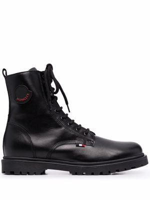 Moncler Enfant bottes en cuir à lacets - Noir