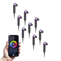 Set van 9 Pinero - Smart LED Prikspot - IP65 waterdicht - 5,5 Watt 345 Lumen - RGBWW - GU10 - Wifi + Bluetooth - IP65 Waterdicht - Bestuurbaar via app - Google Home, Amazon Alexa en Siri - Zwart - Tuinspots