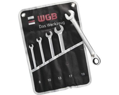 WGB Steekringsleutelset met omschakelbare Ratel en Stopring 8-22mm in roltas, 8-delig