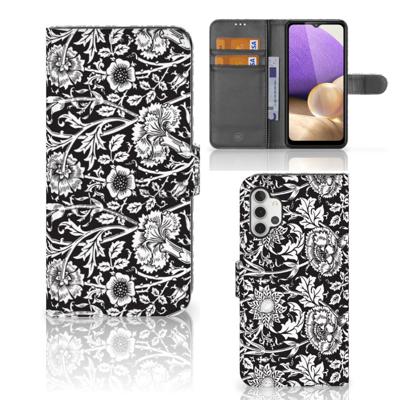 Samsung Galaxy A32 4G Hoesje Black Flowers Samsung Galaxy A32 4G Hoesje Black Flowers