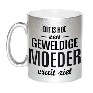 Zilveren geweldige moeder cadeau koffiemok / theebeker 330 ml