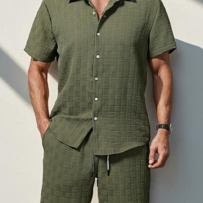 Bon&Bon Men's 2-Piece White Button Up Shirt and Shorts Vacation Set Army Green / XXL