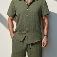 Bon&Bon Men's 2-Piece White Button Up Shirt and Shorts Vacation Set Army Green / XXL