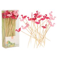 Cocktail/tapas prikkers - flamingos - 60x stuks - bamboo - 12 cm