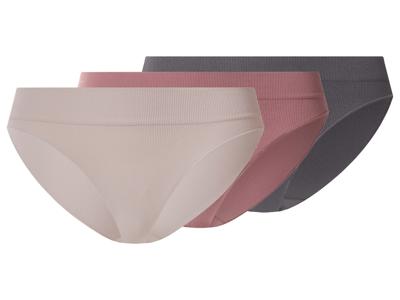 esmara Set van 3 geribde dames onderbroeken (grijs/roze/beige, L (44/46))