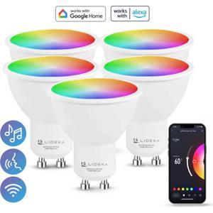 Lideka® - Slimme LED Smart Lampen - Spot GU10 - Set Van 5 - RGBW - Google, Alexa en Siri