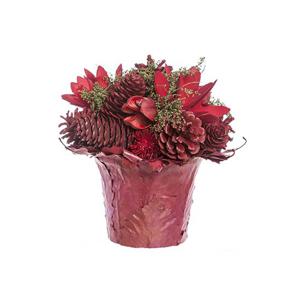 Kerststukje - rood - in pot - D20 x H16 cm - kunststof - kerst bloemstukje