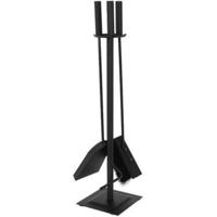 Haardset - 4 delig met standaard - zwart - haardgereedschap voor open haard en kachel