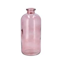 Bloemenvaas fles model - helder gekleurd glas - zacht roze - D11 x H25 cm