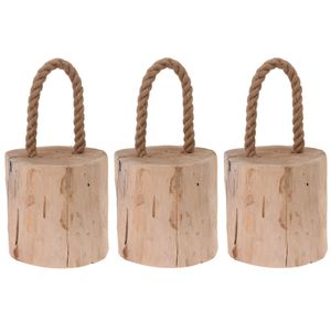 3x Deurstoppers teak met draagtouw 14 cm