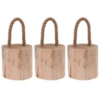 3x Deurstoppers teak met draagtouw 14 cm