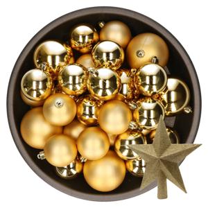 Kerstversiering kunststof kerstballen met piek goud 6-8-10 cm pakket van 45x stuks - Kerstbal