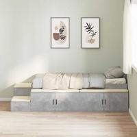 Opbergbedframe Beton Grijs 234 x 103 x 53.5 cm Bewerkt hout