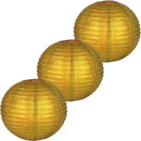 Papieren feest lampion met glitters - 3x - goud - Dia 25 cm - versiering - feestartikelen