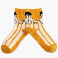 Cartoon abstracte patroon casual creatieve buis sokken grootte: One size (gele onderkant vet vrouw)