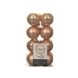 Decoris kleine kerstballen - 16x st - toffee bruin - 4 cm - kunststof - onbreekbare kerstballen