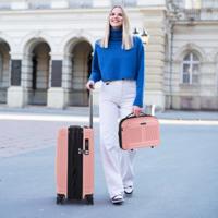 2-Delig Bagageset Inclusief 20" Handbagagekoffer & 14" Cosmetica Koffer PP Harde Schaal Bagage Roze
