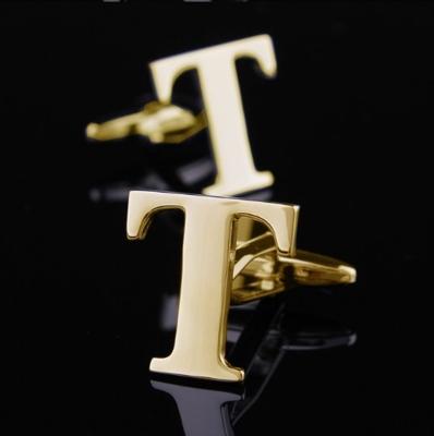 1 paar gouden letters A-Z naam Manchetknopen mannen Frans overhemd Manchetknopen (T)