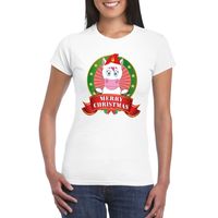 Eenhoorn Kerst t-shirt wit Merry Christmas voor dames - thumbnail