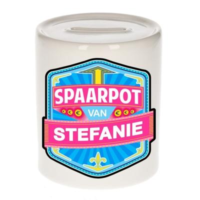 Kinder spaarpot met naam - Stefanie - keramiek - met dop - wit - Sparen - Spaargeld van Stefanie